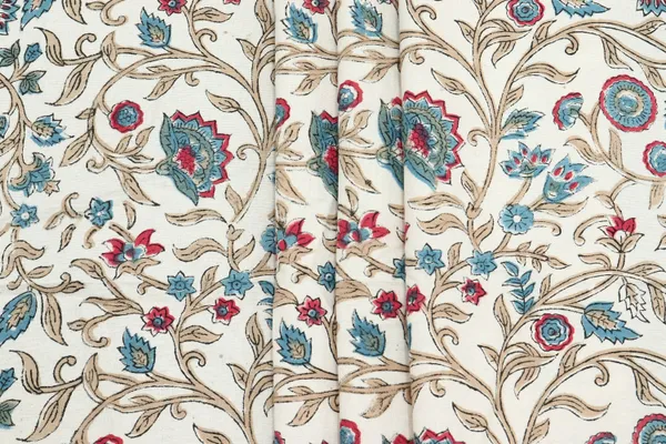 White_Cotton_Traditional_Floral_Hand_Block_Print_Unstiched_Material_For_Men's_Kurta_Shirts_&_Women's_Kurti_and_Other_Dress_Material