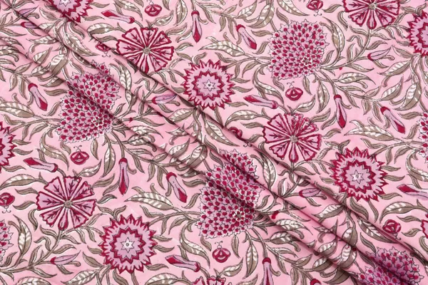 Pink_Cotton_Traditional_Floral_Hand_Block_Print_Unstiched_Material_For_Men's_Kurta_Shirts_&_Women's_Kurti_and_Other_Dress_Material