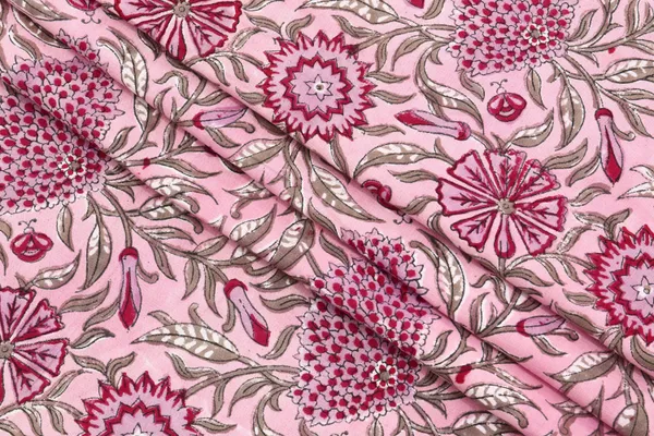 Pink_Cotton_Traditional_Floral_Hand_Block_Print_Unstiched_Material_For_Men's_Kurta_Shirts_&_Women's_Kurti_and_Other_Dress_Material