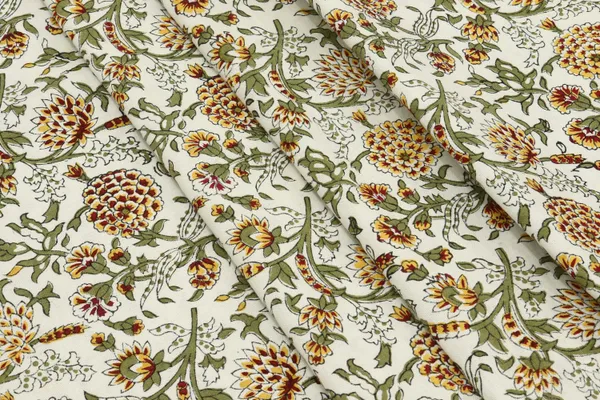 White_Cotton_Traditional_Floral_Hand_Block_Print_Unstiched_Material_For_Men's_Kurta_Shirts_&_Women's_Kurti_and_Other_Dress_Material