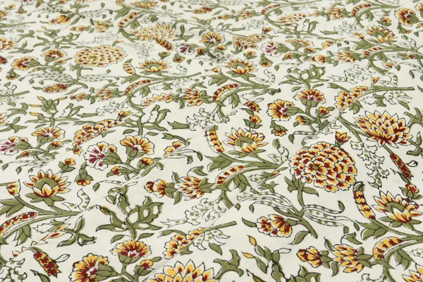 White_Cotton_Traditional_Floral_Hand_Block_Print_Unstiched_Material_For_Men's_Kurta_Shirts_&_Women's_Kurti_and_Other_Dress_Material