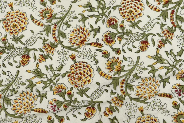 White_Cotton_Traditional_Floral_Hand_Block_Print_Unstiched_Material_For_Men's_Kurta_Shirts_&_Women's_Kurti_and_Other_Dress_Material