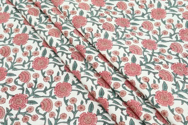 White_Cotton_Traditional_Floral_Hand_Block_Print_Unstiched_Material_For_Men's_Kurta_Shirts_&_Women's_Kurti_and_Other_Dress_Material