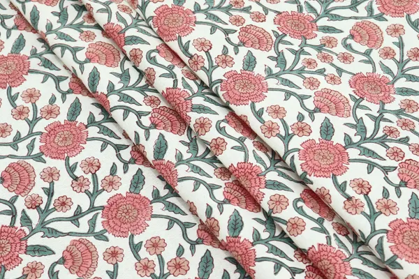 White_Cotton_Traditional_Floral_Hand_Block_Print_Unstiched_Material_For_Men's_Kurta_Shirts_&_Women's_Kurti_and_Other_Dress_Material