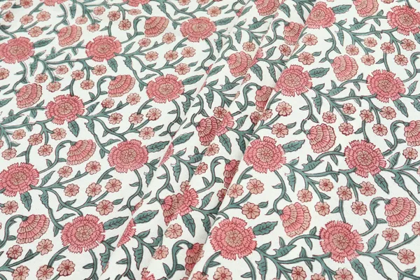 White_Cotton_Traditional_Floral_Hand_Block_Print_Unstiched_Material_For_Men's_Kurta_Shirts_&_Women's_Kurti_and_Other_Dress_Material