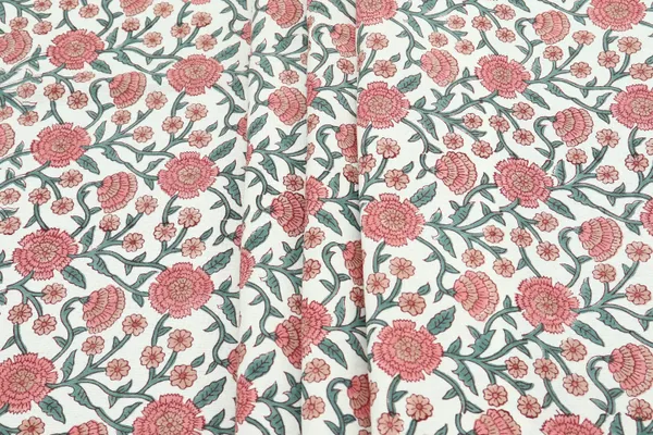White_Cotton_Traditional_Floral_Hand_Block_Print_Unstiched_Material_For_Men's_Kurta_Shirts_&_Women's_Kurti_and_Other_Dress_Material
