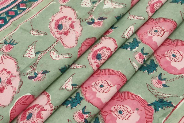 Green_Cotton_Traditional_Floral_Hand_Block_Print_Unstiched_Material_For_Men's_Kurta_Shirts_&_Women's_Kurti_and_Other_Dress_Material