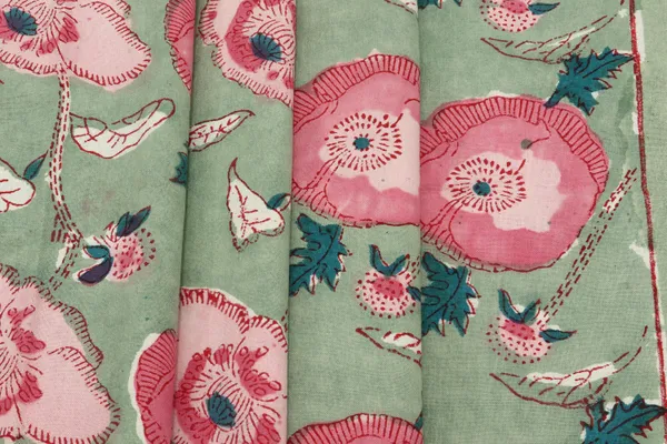 Green_Cotton_Traditional_Floral_Hand_Block_Print_Unstiched_Material_For_Men's_Kurta_Shirts_&_Women's_Kurti_and_Other_Dress_Material