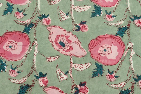 Green_Cotton_Traditional_Floral_Hand_Block_Print_Unstiched_Material_For_Men's_Kurta_Shirts_&_Women's_Kurti_and_Other_Dress_Material