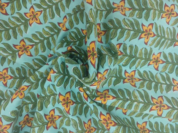 Blue_Cotton_Traditional_Floral_Hand_Block_Print_Unstiched_Material_For_Men's_Kurta_Shirts_&_Women's_Kurti_and_Other_Dress_Material