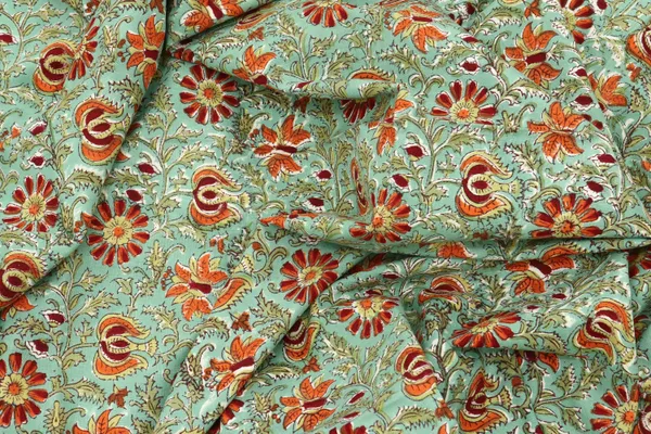 Green_Cotton_Traditional_Floral_Hand_Block_Print_Unstiched_Material_For_Men's_Kurta_Shirts_&_Women's_Kurti_and_Other_Dress_Material