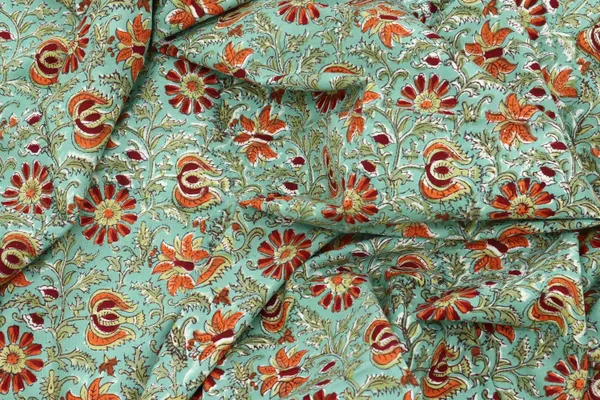 Green_Cotton_Traditional_Floral_Hand_Block_Print_Unstiched_Material_For_Men's_Kurta_Shirts_&_Women's_Kurti_and_Other_Dress_Material