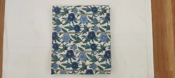Blue_Cotton_Traditional_Floral_Hand_Block_Print_Unstiched_Material_For_Men's_Kurta_Shirts_&_Women's_Kurti_and_Other_Dress_Material