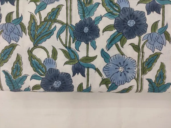 Blue_Cotton_Traditional_Floral_Hand_Block_Print_Unstiched_Material_For_Men's_Kurta_Shirts_&_Women's_Kurti_and_Other_Dress_Material