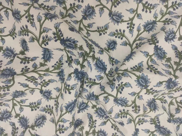 White_Cotton_Traditional_Floral_Hand_Block_Print_Unstiched_Material_For_Men's_Kurta_Shirts_&_Women's_Kurti_and_Other_Dress_Material
