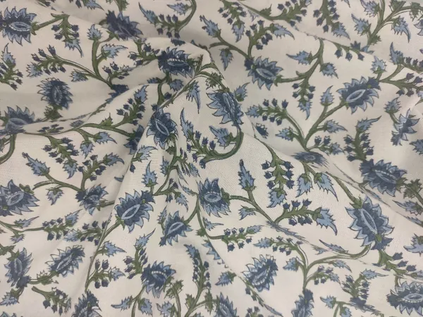 White_Cotton_Traditional_Floral_Hand_Block_Print_Unstiched_Material_For_Men's_Kurta_Shirts_&_Women's_Kurti_and_Other_Dress_Material