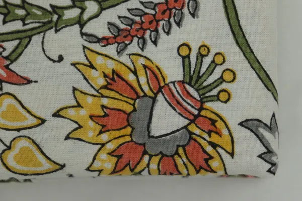 White_Cotton_Traditional_Floral_Hand_Block_Print_Unstiched_Material_For_Men's_Kurta_Shirts_&_Women's_Kurti_and_Other_Dress_Material