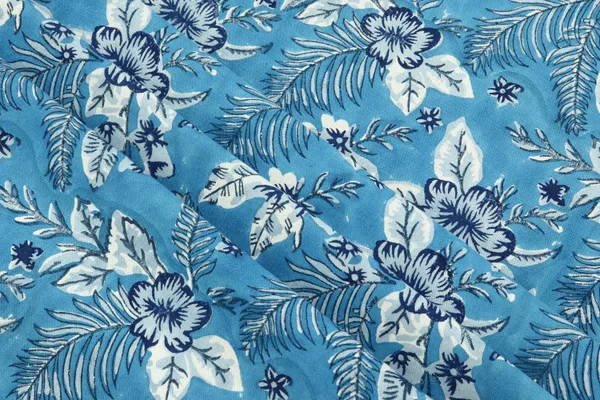 Blue_Cotton_Traditional_Floral_Hand_Block_Print_Unstiched_Material_For_Men's_Kurta_Shirts_&_Women's_Kurti_and_Other_Dress_Material