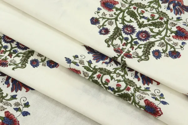White_Cotton_Traditional_Floral_Hand_Block_Print_Unstiched_Material_For_Men's_Kurta_Shirts_&_Women's_Kurti_and_Other_Dress_Material