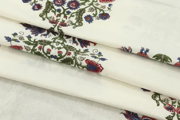 White_Cotton_Traditional_Floral_Hand_Block_Print_Unstiched_Material_For_Men's_Kurta_Shirts_&_Women's_Kurti_and_Other_Dress_Material