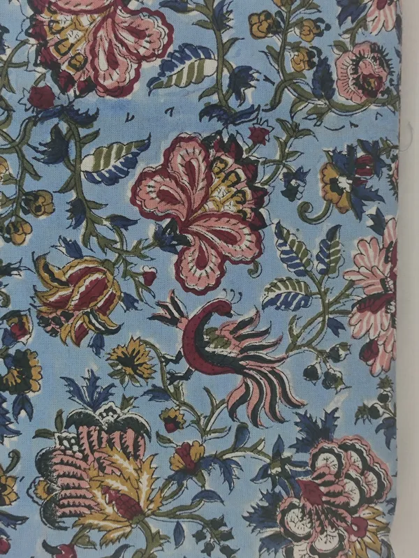 Blue_Cotton_Traditional_Floral_Hand_Block_Print_Unstiched_Material_For_Men's_Kurta_Shirts_&_Women's_Kurti_and_Other_Dress_Material