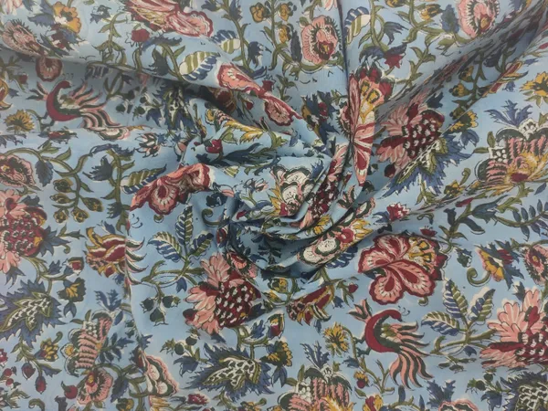 Blue_Cotton_Traditional_Floral_Hand_Block_Print_Unstiched_Material_For_Men's_Kurta_Shirts_&_Women's_Kurti_and_Other_Dress_Material