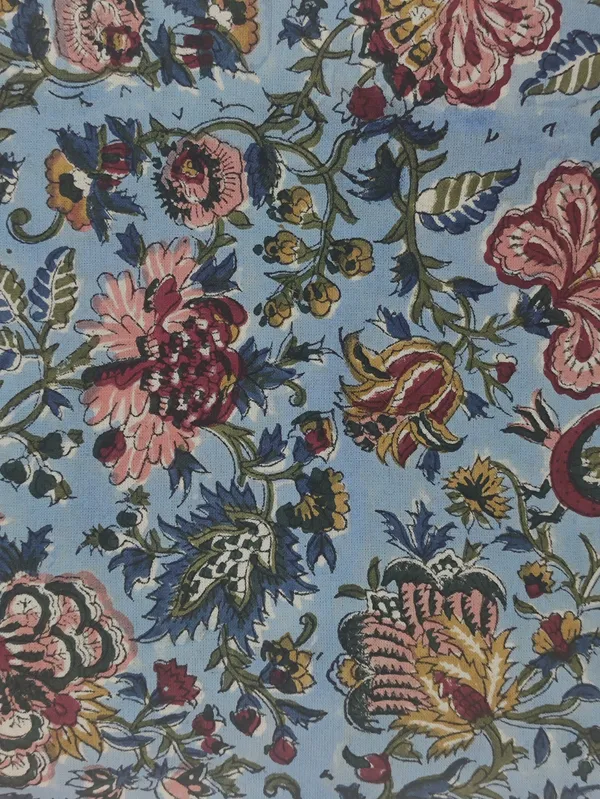 Blue_Cotton_Traditional_Floral_Hand_Block_Print_Unstiched_Material_For_Men's_Kurta_Shirts_&_Women's_Kurti_and_Other_Dress_Material