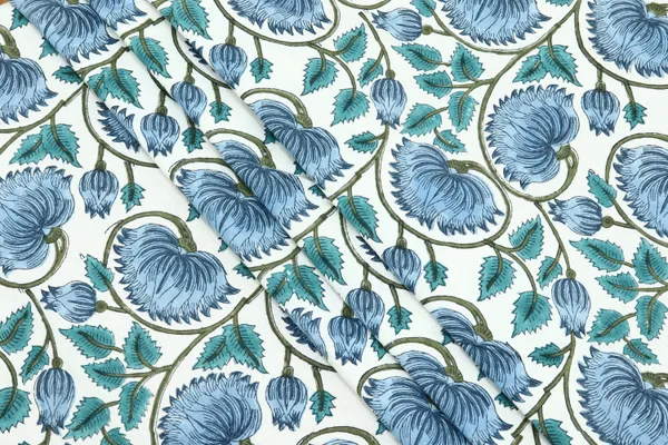 Blue_Cotton_Traditional_Floral_Hand_Block_Print_Unstiched_Material_For_Men's_Kurta_Shirts_&_Women's_Kurti_and_Other_Dress_Material