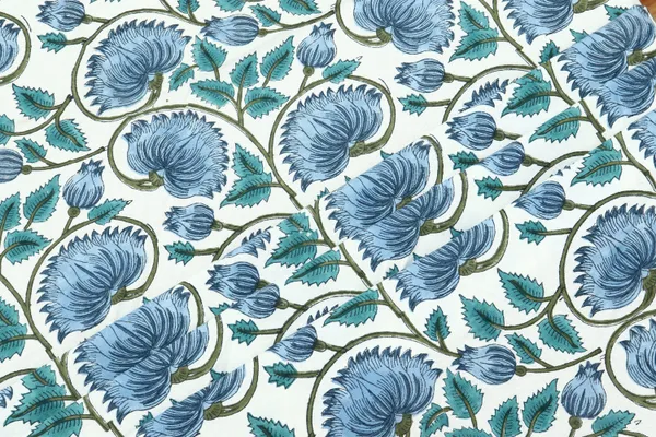 Blue_Cotton_Traditional_Floral_Hand_Block_Print_Unstiched_Material_For_Men's_Kurta_Shirts_&_Women's_Kurti_and_Other_Dress_Material