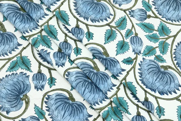 Blue_Cotton_Traditional_Floral_Hand_Block_Print_Unstiched_Material_For_Men's_Kurta_Shirts_&_Women's_Kurti_and_Other_Dress_Material