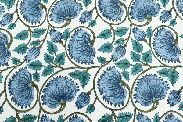 Blue_Cotton_Traditional_Floral_Hand_Block_Print_Unstiched_Material_For_Men's_Kurta_Shirts_&_Women's_Kurti_and_Other_Dress_Material