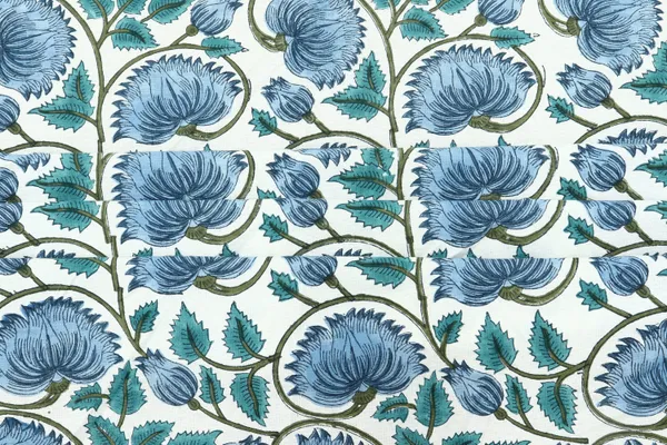 Blue_Cotton_Traditional_Floral_Hand_Block_Print_Unstiched_Material_For_Men's_Kurta_Shirts_&_Women's_Kurti_and_Other_Dress_Material