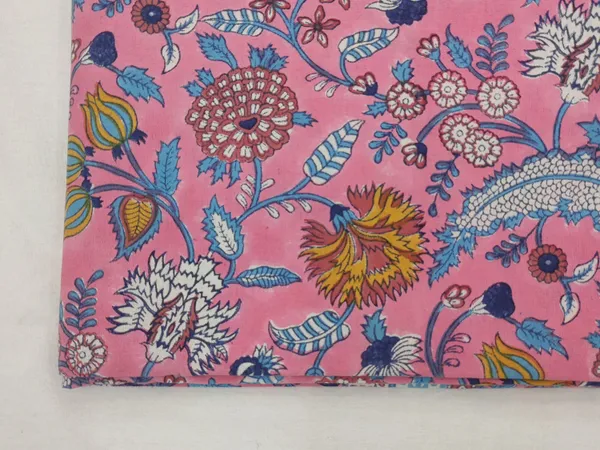 Pink_Cotton_Traditional_Floral_Hand_Block_Print_Unstiched_Material_For_Men's_Kurta_Shirts_&_Women's_Kurti_and_Other_Dress_Material