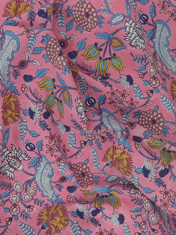 Pink_Cotton_Traditional_Floral_Hand_Block_Print_Unstiched_Material_For_Men's_Kurta_Shirts_&_Women's_Kurti_and_Other_Dress_Material