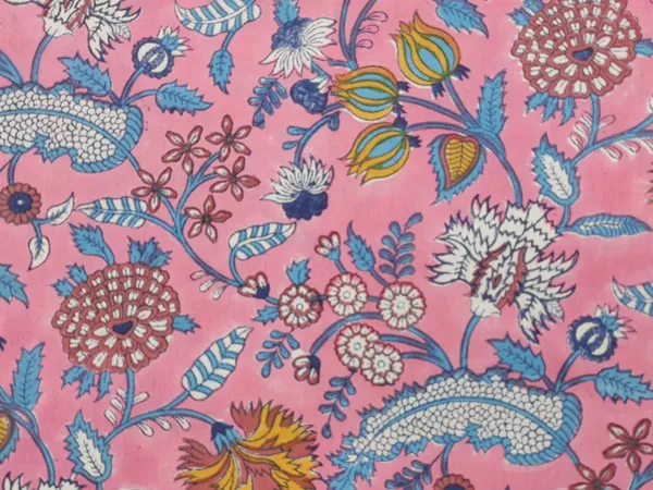 Pink_Cotton_Traditional_Floral_Hand_Block_Print_Unstiched_Material_For_Men's_Kurta_Shirts_&_Women's_Kurti_and_Other_Dress_Material