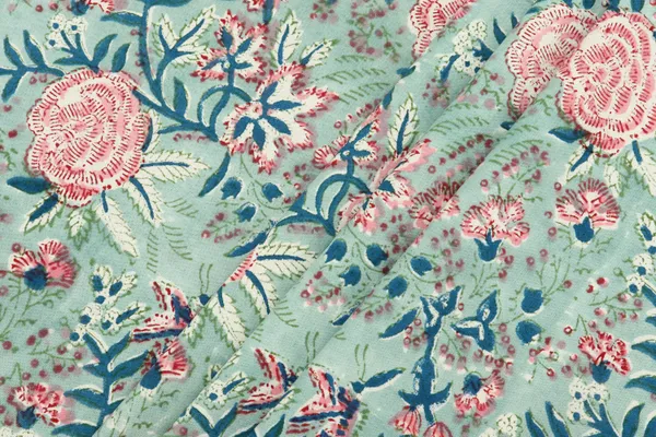 Green_Cotton_Traditional_Floral_Hand_Block_Print_Unstiched_Material_For_Men's_Kurta_Shirts_&_Women's_Kurti_and_Other_Dress_Material