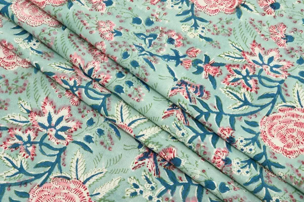 Green_Cotton_Traditional_Floral_Hand_Block_Print_Unstiched_Material_For_Men's_Kurta_Shirts_&_Women's_Kurti_and_Other_Dress_Material