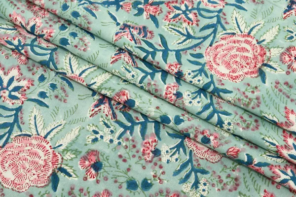 Green_Cotton_Traditional_Floral_Hand_Block_Print_Unstiched_Material_For_Men's_Kurta_Shirts_&_Women's_Kurti_and_Other_Dress_Material