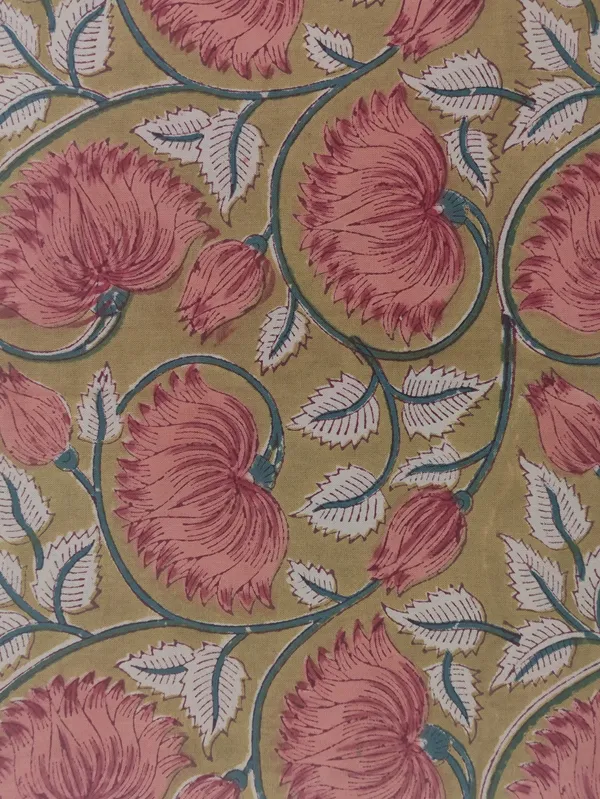 Yellow_Cotton_Traditional_Floral_Hand_Block_Print_Unstiched_Material_For_Men's_Kurta_Shirts_&_Women's_Kurti_and_Other_Dress_Material
