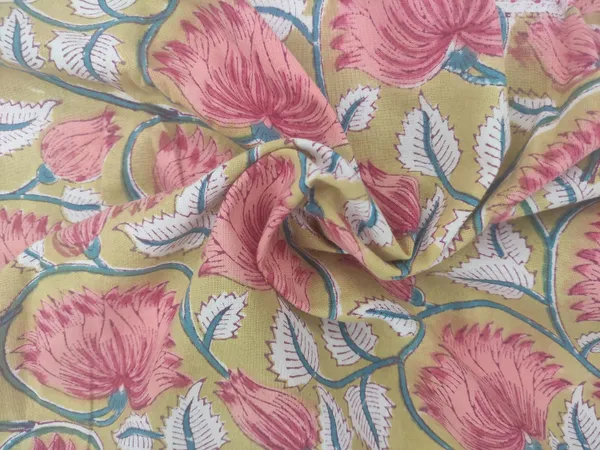 Yellow_Cotton_Traditional_Floral_Hand_Block_Print_Unstiched_Material_For_Men's_Kurta_Shirts_&_Women's_Kurti_and_Other_Dress_Material