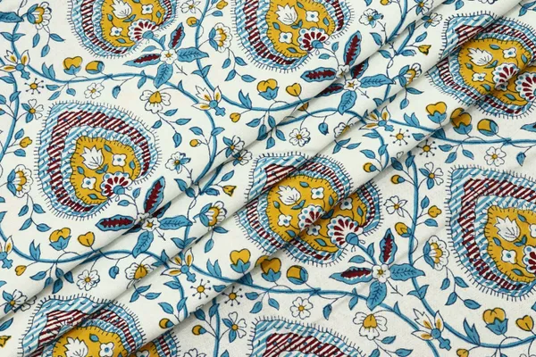 Blue_Cotton_Traditional_Floral_Hand_Block_Print_Unstiched_Material_For_Men's_Kurta_Shirts_&_Women's_Kurti_and_Other_Dress_Material