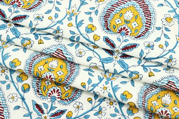 Blue_Cotton_Traditional_Floral_Hand_Block_Print_Unstiched_Material_For_Men's_Kurta_Shirts_&_Women's_Kurti_and_Other_Dress_Material
