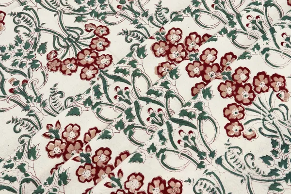 White_Cotton_Traditional_Floral_Hand_Block_Print_Unstiched_Material_For_Men's_Kurta_Shirts_&_Women's_Kurti_and_Other_Dress_Material
