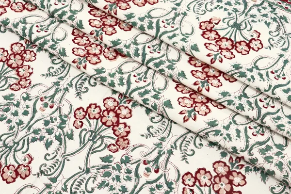 White_Cotton_Traditional_Floral_Hand_Block_Print_Unstiched_Material_For_Men's_Kurta_Shirts_&_Women's_Kurti_and_Other_Dress_Material