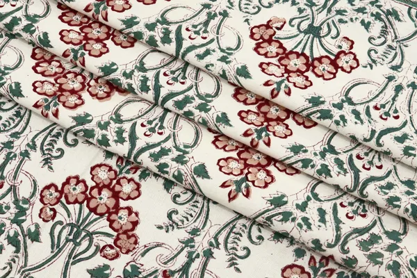 White_Cotton_Traditional_Floral_Hand_Block_Print_Unstiched_Material_For_Men's_Kurta_Shirts_&_Women's_Kurti_and_Other_Dress_Material