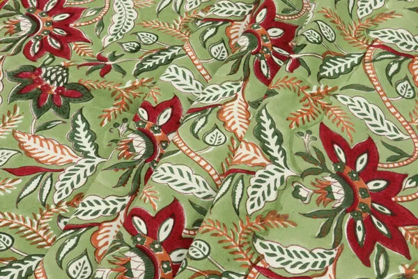 Green_Cotton_Traditional_Floral_Hand_Block_Print_Unstiched_Material_For_Men's_Kurta_Shirts_&_Women's_Kurti_and_Other_Dress_Material