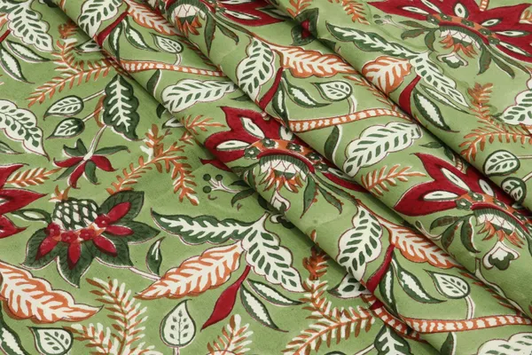 Green_Cotton_Traditional_Floral_Hand_Block_Print_Unstiched_Material_For_Men's_Kurta_Shirts_&_Women's_Kurti_and_Other_Dress_Material