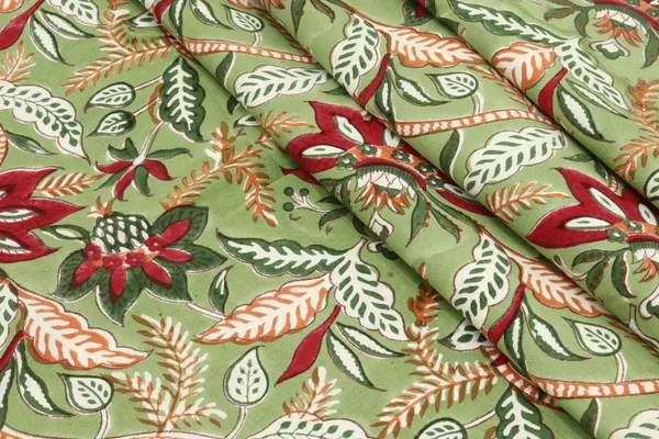 Green_Cotton_Traditional_Floral_Hand_Block_Print_Unstiched_Material_For_Men's_Kurta_Shirts_&_Women's_Kurti_and_Other_Dress_Material