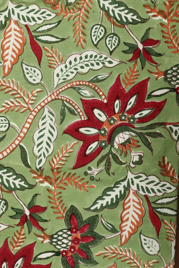 Green_Cotton_Traditional_Floral_Hand_Block_Print_Unstiched_Material_For_Men's_Kurta_Shirts_&_Women's_Kurti_and_Other_Dress_Material