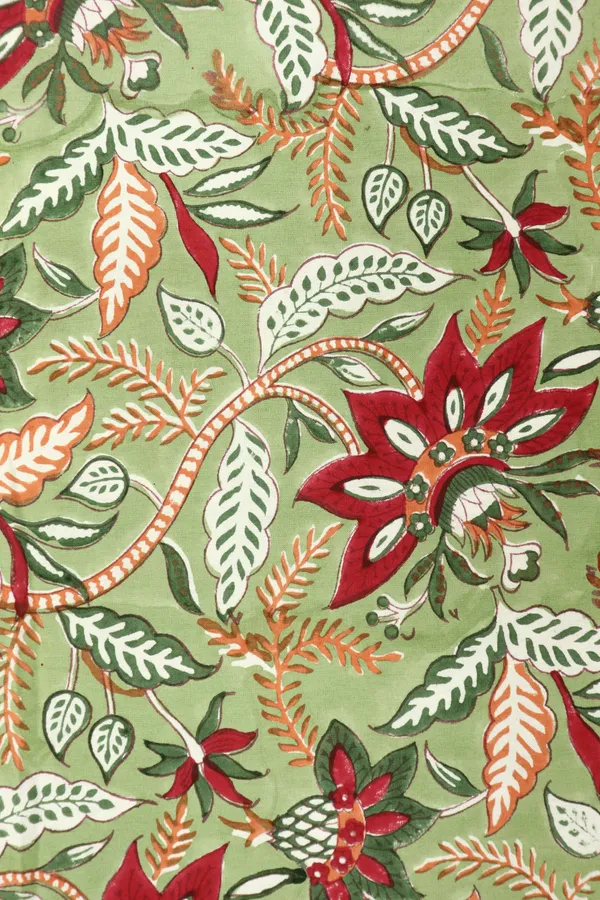 Green_Cotton_Traditional_Floral_Hand_Block_Print_Unstiched_Material_For_Men's_Kurta_Shirts_&_Women's_Kurti_and_Other_Dress_Material